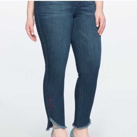 Eloquii High Rise Assymetrical Hem Jeans Women's Size 22 Medium Dark Wash Flatte - Picture 3 of 12